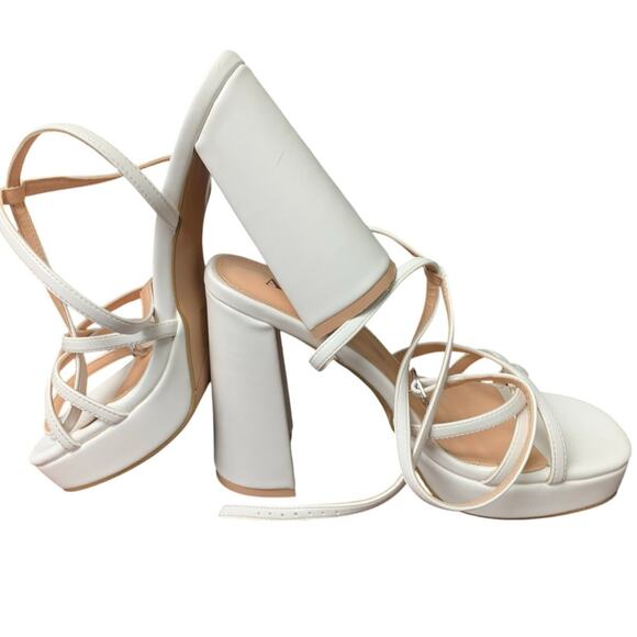 Abbleet Womens Size 9 White 5.25" Block Platform Heels Ankle Strap Sandal Shoes - Picture 7 of 9